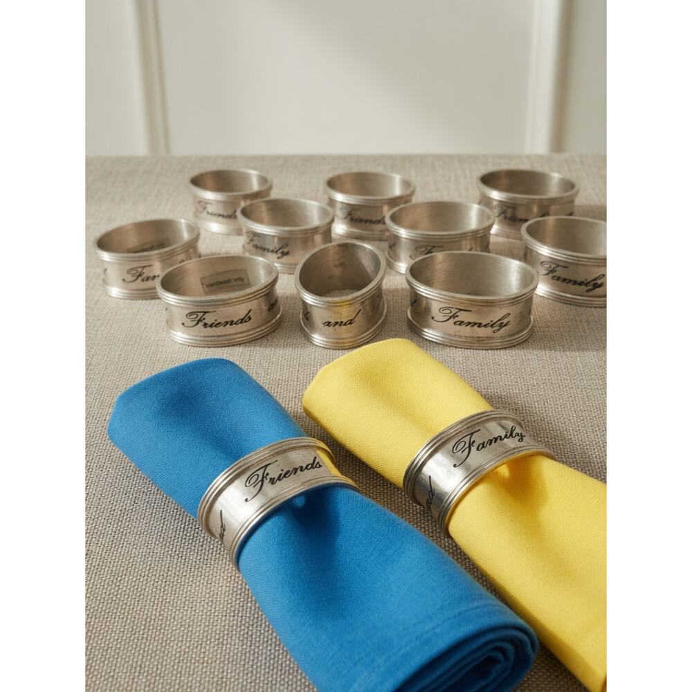 Friends & Family Engraved Silver-Tone Metal Napkin Rings Set of 10 Pottery Barn?